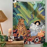 Yeknu Jungle Tiger & Girl Wall Tapestry