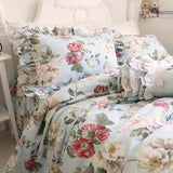 Yeknu Korean 100% Cotton Floral Bedding Set Flounced Rural European Garden Cotton 4pcs Set Cake Layer Ruffles Duvet Cover King Queen