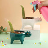 Yeknu Cute Cat Ceramic Garden Flower Pot Animal Image Cactus Plants Planter Succulent Plant Container Tabletop Ornaments Decoration