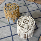 Yeknu Macrame Round Chair Cover Hand-Woven Cotton Cope Tassel Hanging Tapestry  Sofa Low Stool Chair Cover Boho Decor