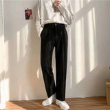 Yeknu Ice Silk Men Suit Pants Loose Loose Drape Straight Leg Trousers for Men Thin Wide-leg Casual Ninth Pants Japanese Streetwear