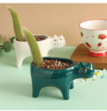 Yeknu Cute Cat Ceramic Garden Flower Pot Animal Image Cactus Plants Planter Succulent Plant Container Tabletop Ornaments Decoration