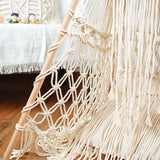 Yeknu Nordic Style Hand-woven Macrame Tapestry Tent with Wooden Stick Holder Kids Cotton Rope  Net Tent Photography Bohemia Decoration