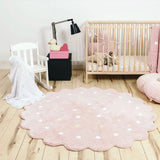 Yeknu Nordic Round Rug Cotton Dots Floor Mat Soft Pink White Carpet Baby Play Area Children Bedroom Pad Kawaii Home Living Room Decor