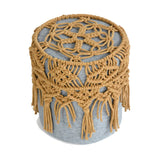 Yeknu Macrame Round Chair Cover Hand-Woven Cotton Cope Tassel Hanging Tapestry  Sofa Low Stool Chair Cover Boho Decor