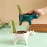 Yeknu Cute Cat Ceramic Garden Flower Pot Animal Image Cactus Plants Planter Succulent Plant Container Tabletop Ornaments Decoration