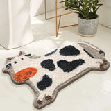 Yeknu Cow Bathroom Mat Fluffy Flocking Carpet Bath Tub Side Anti Slip Rug Floor Pad Animal Doormat Home Kids Room Nursery Decor