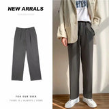 Yeknu Ice Silk Men Suit Pants Loose Loose Drape Straight Leg Trousers for Men Thin Wide-leg Casual Ninth Pants Japanese Streetwear