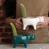 Yeknu Cute Cat Ceramic Garden Flower Pot Animal Image Cactus Plants Planter Succulent Plant Container Tabletop Ornaments Decoration