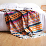 Yeknu Textile City Bohemia Colorful Striped Throw Blanket Comfy Soft Summer Tassels Sofa Cover Rainbow Woven Camping Picnic Blanket