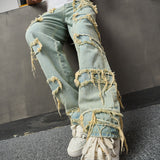 Yeknu 90s fashion men American Style Retro Wide Leg Jeans Men's American Style Trendy Loose Trousers High Street Wide Leg Pants