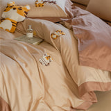 Cute Cartoon Tiger Towel Embroidered Cotton Four-Piece Set 100 Long-Staple Cotton Quilt Cover Bed Sheet Fitted Sheet Bedding Set