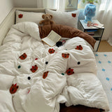 Spring and Summer Ins Girl's Heart Maillard Coffee Bear Towel Embroidered Washed Cotton Bed Sheet 1.5M Three Or Four-Piece Set 1.8