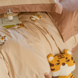 Cute Cartoon Tiger Towel Embroidered Cotton Four-Piece Set 100 Long-Staple Cotton Quilt Cover Bed Sheet Fitted Sheet Bedding Set