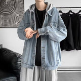 boy outfits Fake Two-Piece Denim Coat Men's Spring and Autumn New Loose Ruffle Handsome Korean Style Jacket Casual Handsome Hooded Top