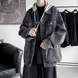 boy outfits Fake Two-Piece Denim Coat Men's Spring and Autumn New Loose Ruffle Handsome Korean Style Jacket Casual Handsome Hooded Top