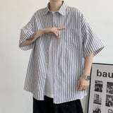 boy outfits Cityboy Vertical Striped Short Sleeve Shirt Men's Summer Thin High Street Ins Fashion T-shirt Couple Loose Half Sleeve Shirt