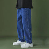 90s streetwear Straight Jeans Men's Spring and Autumn Japanese Men's Washed Blue Loose Wide-Leg Casual Ankle-Tied Pants Men's