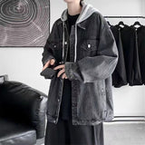 boy outfits Fake Two-Piece Denim Coat Men's Spring and Autumn New Loose Ruffle Handsome Korean Style Jacket Casual Handsome Hooded Top