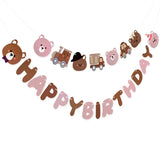 Yeknu Brown Teddy Bear Happy Birthday Letter Banner Garland For Kids Boy Girl Birthday Party Decoration Supplies Hanging Flags