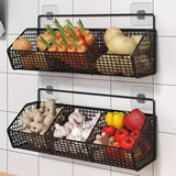 Yeknu Grid Kitchen Organizer Basket Wall Mounted Tableware Drainboard Functional Fruit Vegetable Storage Home Kitchen Accessories