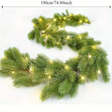 Yeknu Christmas Artificial PE Hanging Rattan Decorative Cedar Garland with LED Light Garland for Mantel Fireplace Tablecloth