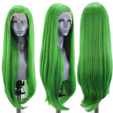 Yeknu Green Color Straight Glueless Synthetic Hair Lace Front Wig For Black Women High Temperature Fiber Natural Hairline Cosplay