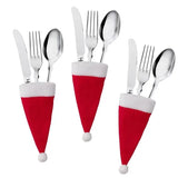 Yeknu Merry Christmas Christmas Tableware Bag Holder Christmas Hat Fork Knife Cutlery Bag Christmas Decorations for Home