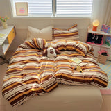 Yeknu INS Stripe Bedding Comforter Set Pillowcase bed sheet Single Full Size Bed Linen Duvet Cover Set Queen/King Double Single Bed