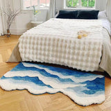 Yeknu Soft Fluffy Scenic Wave Bedside Carpet Aesthetic Tufting Ocean Bedroom Rug Floor Pad Mat Doormat Home Room Decor