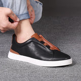 Yeknu Men Casual Shoes genuine leather Handmade Lace-up Flat Shoes Men Black office Work Shoe Business Casual Sneakers Men Shoes