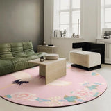 Yeknu Retro Round Living Room Carpets Pink Ethnic Style Bedroom Carpet Crane Flower Girl Room Rug Luxury Art Easy To Care Rugs