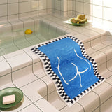 Yeknu Minimalist Abstract Plaid Blue Rugs Comfortable Soft Bedroom Decoration Rug Bathroom Non-slip Door Mat Super Absorbent Cushions