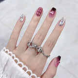 Yeknu 24Pcs Long Ballet Full-cover Nail Tips Butterfly Rhinestone Glitter Design Detachable False Nails Coffin Press on Nails