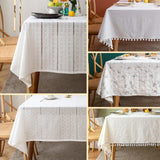 Yeknu White Hollow Lace Tablecloth Simplehem Pastoral Cotton and Linen Rectangle Household Table Cloth Round Coffee lilac Table cover