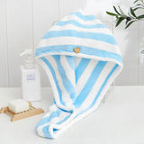 Yeknu Microfiber Hair Towel Wrap Thickened Coral Velvet Cationic Dry Hair Cap Water Absorption and Quick Drying Striped Bath Cap