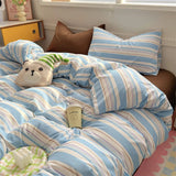 Yeknu INS Stripe Bedding Comforter Set Pillowcase bed sheet Single Full Size Bed Linen Duvet Cover Set Queen/King Double Single Bed