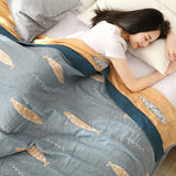 Yeknu Textile City Ins Leaf Fish Comforters 5 Layer Cotton Gauze Towel Blanket Home Bed Quality Bedspread 200x230cm