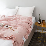 Yeknu Summer Blanket Cool Blanket Korean Style Ruffled Spring Autumn Solid Color Air Conditioning Blanket, 담요 Cool Duvet Sheet