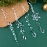 Yeknu 5/10Pcs Acrylic Snowflake Simulation Ice Pendants Xmas Tree Hanging Ornament 2024 Christmas Home Decorations New Year Gift