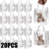 Yeknu 20Pcs Transparent Gift Bags with Handle Wedding Kids Birthday Party Favors Christmas New Year PVC Gift Packaging Bag Baby Shower