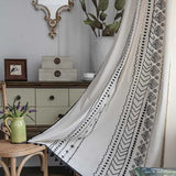 Yeknu Bohemia Cotton Linen Geometric Print with Tassel Window Curtain Semi-shading Drapes for Living Room Bedroom Kitchen Door Drapes