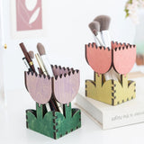 Yeknu Nordic Wood Tulip Pensil Holder Brush Storage Small Stuff Organizer Pen Organization Support Home Office Studio Table Decor