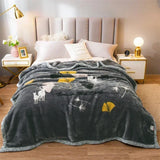 Yeknu Double Sided Printed Autumn Winter Blankets for Bed Soft Warm Encrypted Flocking Raschel Blanket Skin Friendly Weighted Blanket