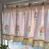 Yeknu Wave Pink Embroidered Flowers Window Valance Living Room Elegant Lace Curtain Valance Lace Tape Short Curtains Kitchen