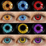 Yeknu 1 Pair Cosplay Contact Lenses Anime Eye Lenses Halloween Beautiful Pupil Red Cosmetic Colored Lenses Yearly Eye Contact