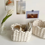 Yeknu Handmade Cotton Rope Woven Storage Basket Home Decor Natural Fabric Desktop Baby Toys Sundries Storage Basket Picnic Basket