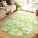 Yeknu Nordic 3D Lawn Moss Rugs Tufted Carpet Soft Daisy Green Pink Irregular Rugs Bedside Mat Non-Slip Absorbent Home Decorate
