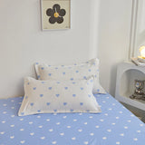 Yeknu Blue White Heart Duvet Cover Set INS Flat Sheet Pillowcase Floral Girls Adults Bed Linen Single Twin Queen Size Home Bedding