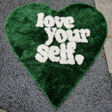 Yeknu Love Yourself Rug, Tufted Love Heart Rugs, Great In Your Bedroom Rug, Green Heart Rug, Soft Fluffy Carpet, Home Decor Rug Gift